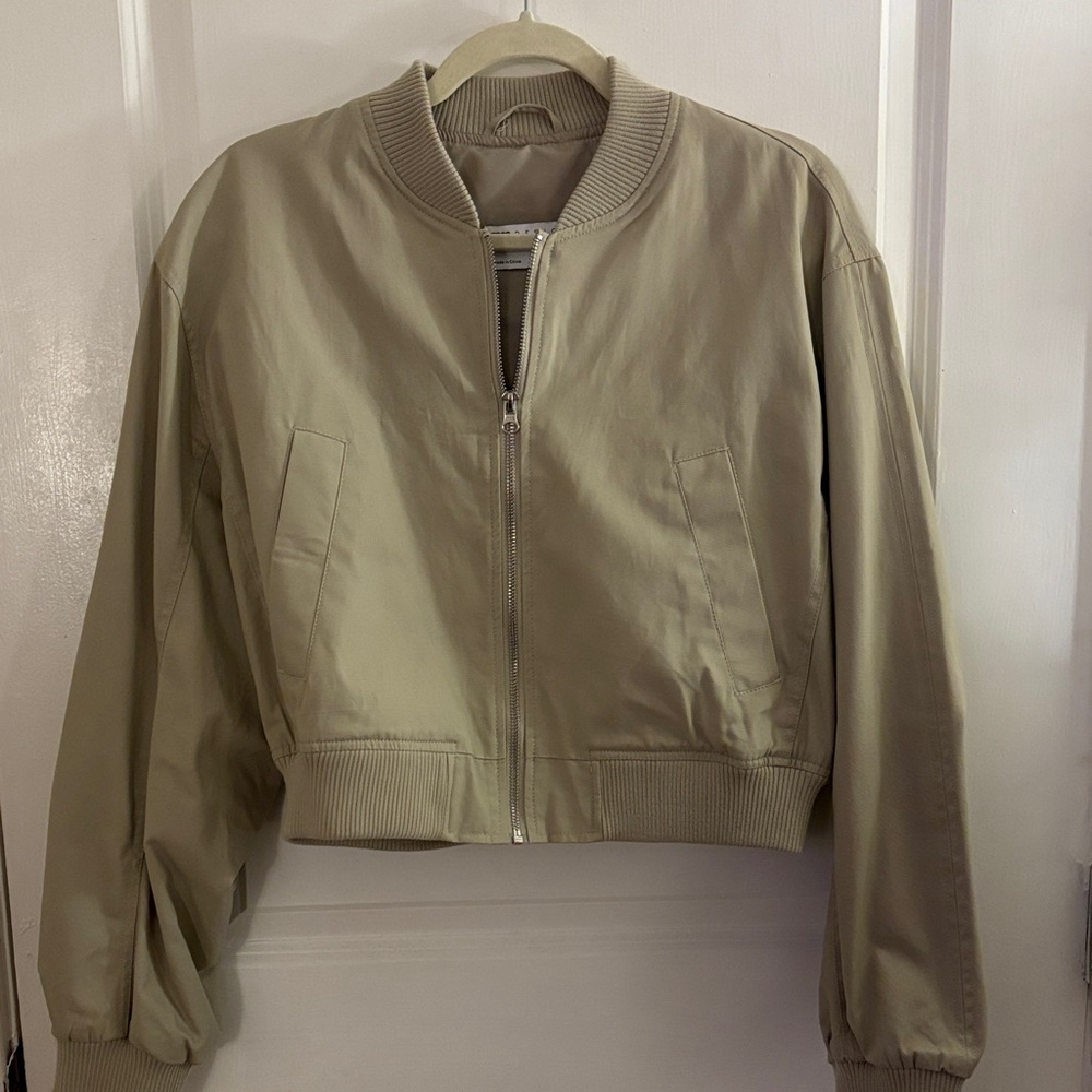 asos design washed cotton summer bomber jacket in stone - US 6